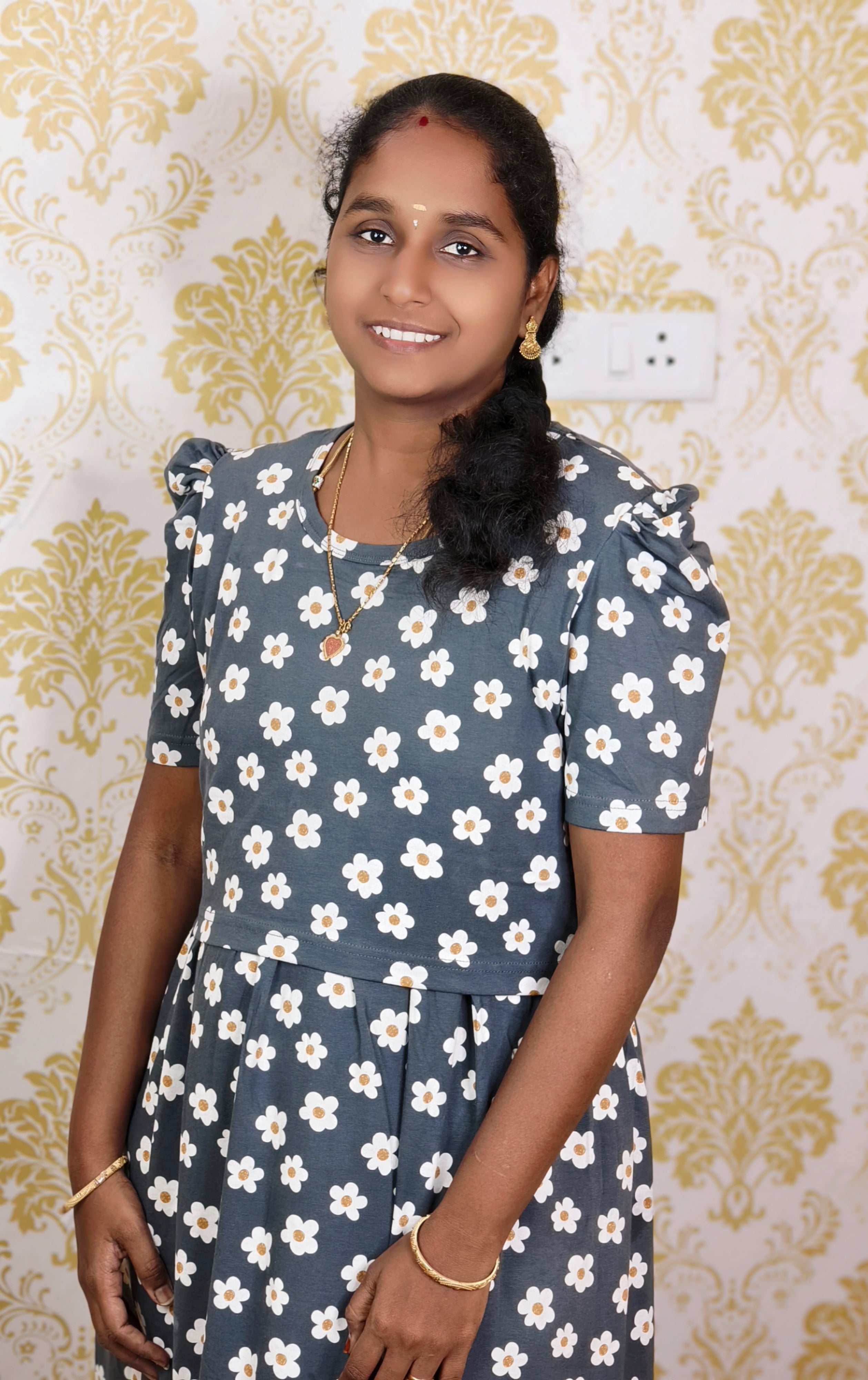 GREY FLOWER PRINT ZIPLESS FEEDING MAXI