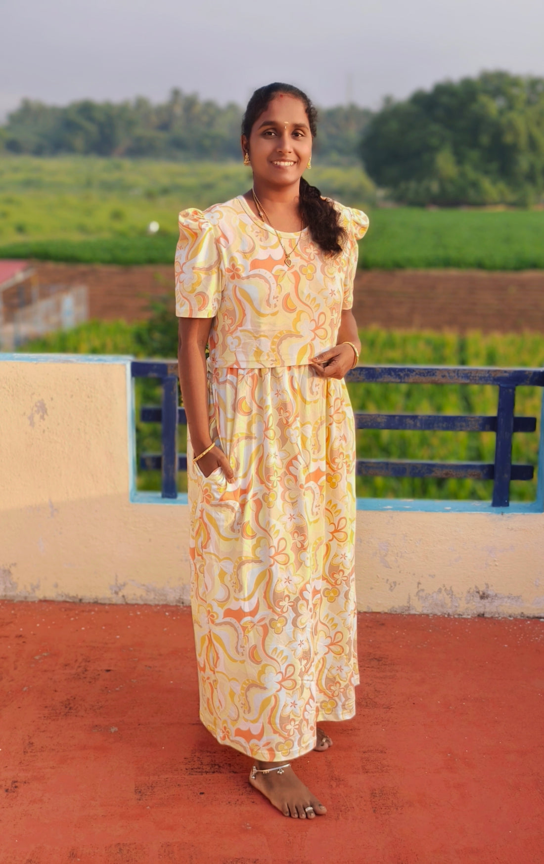 YELLOW FLORAL PRINT  ZIPLESS FEEDING MAXI