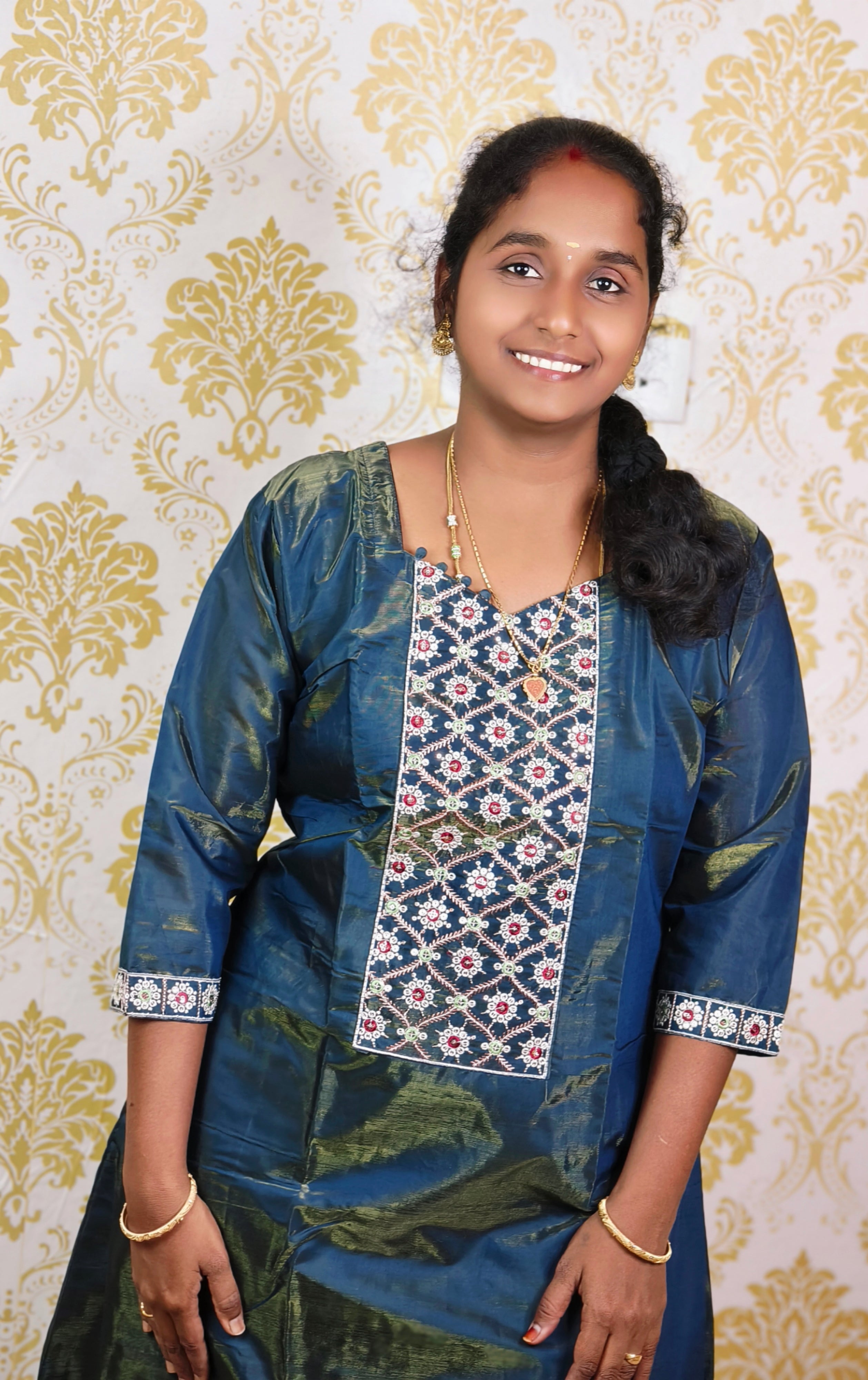 DOUBLE SHADE  BLUE NECK DESIGN A-LINE KURTI