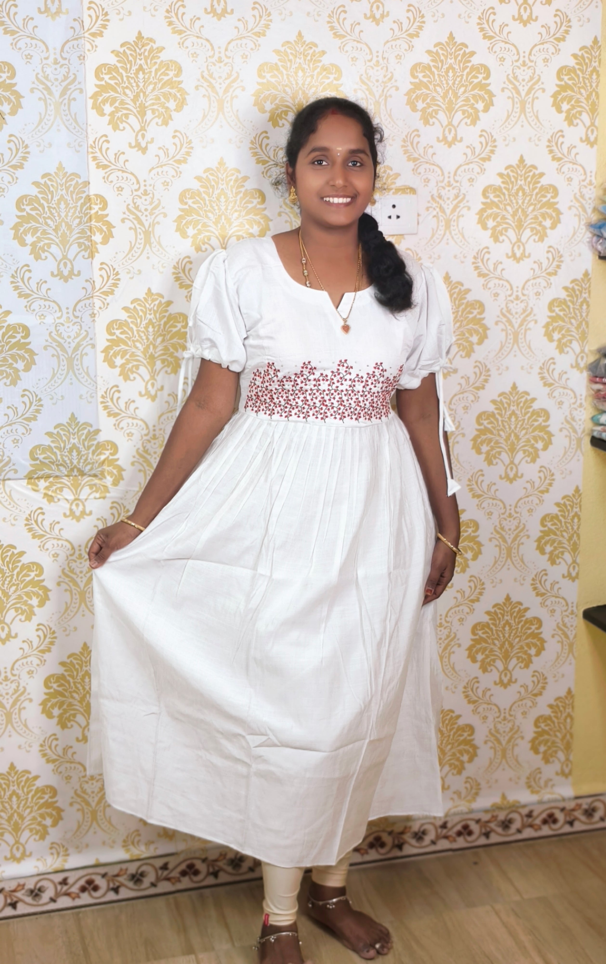 WHITE  COTTON MAXI ( WITH FULL LINING)