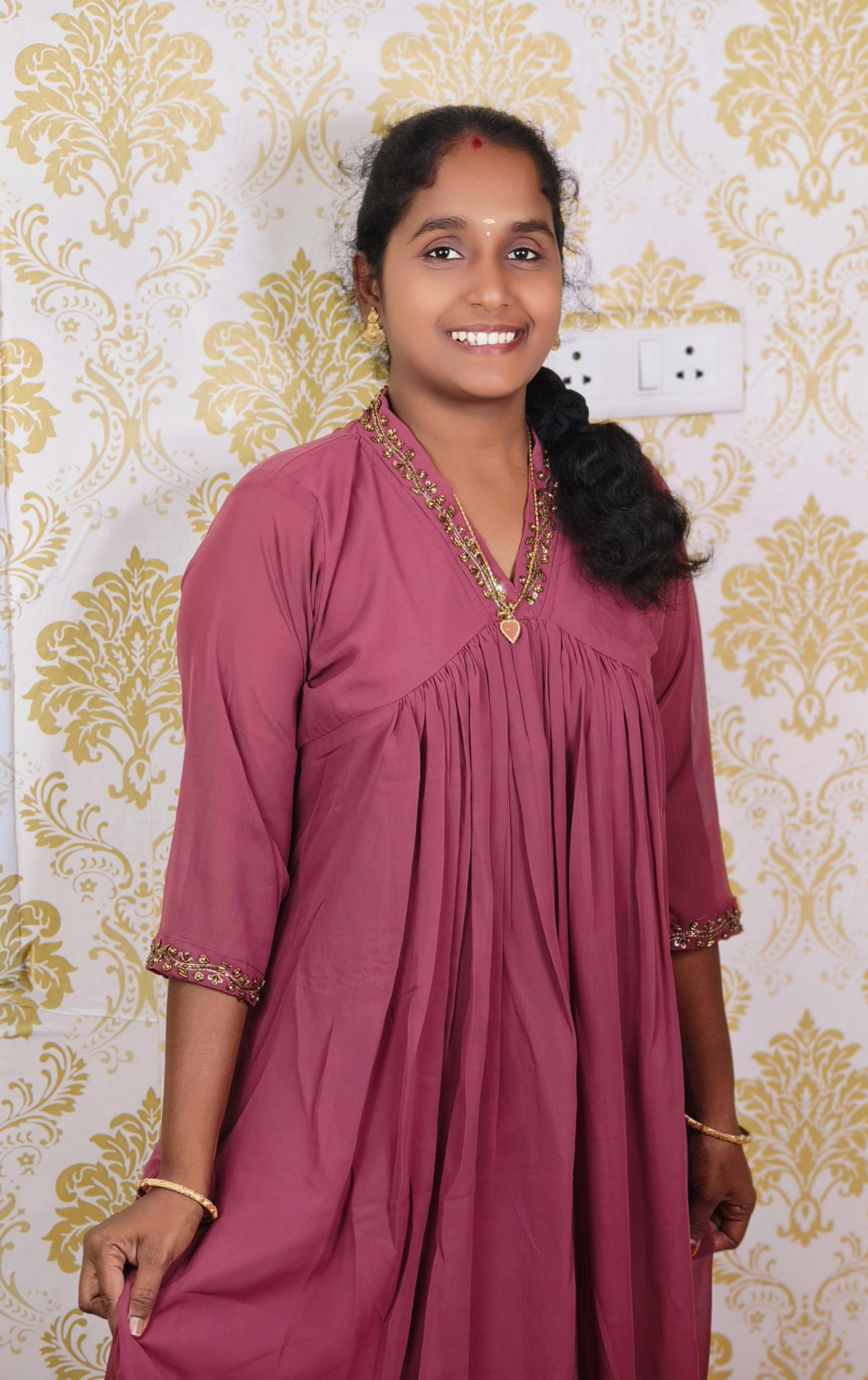 DUSTY ROSE  V NECK GEORGETTE KURITS