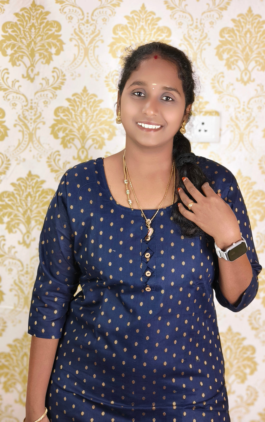 Dark Navy silk cotton side open kurti