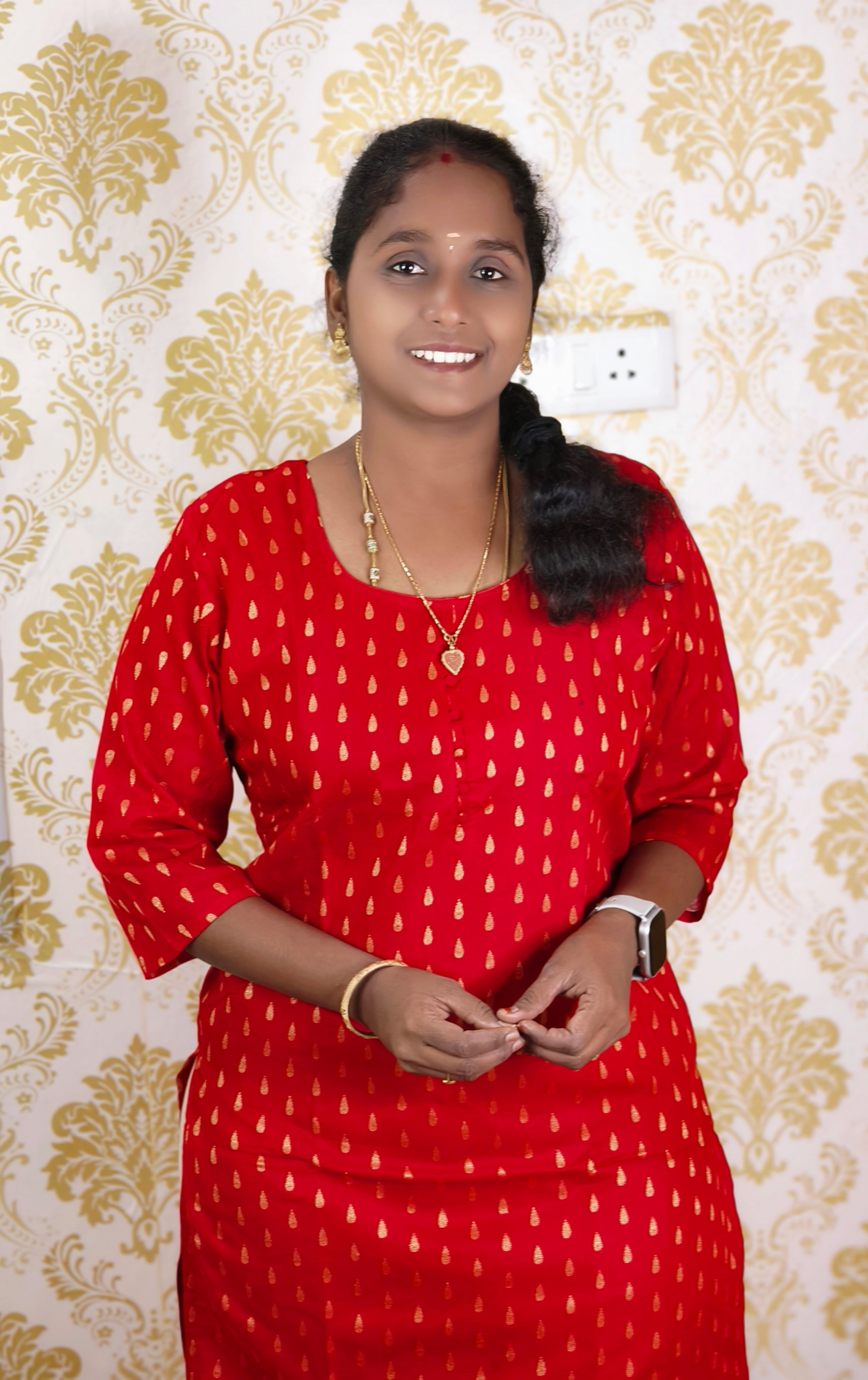 Red silk cotton side open kurti