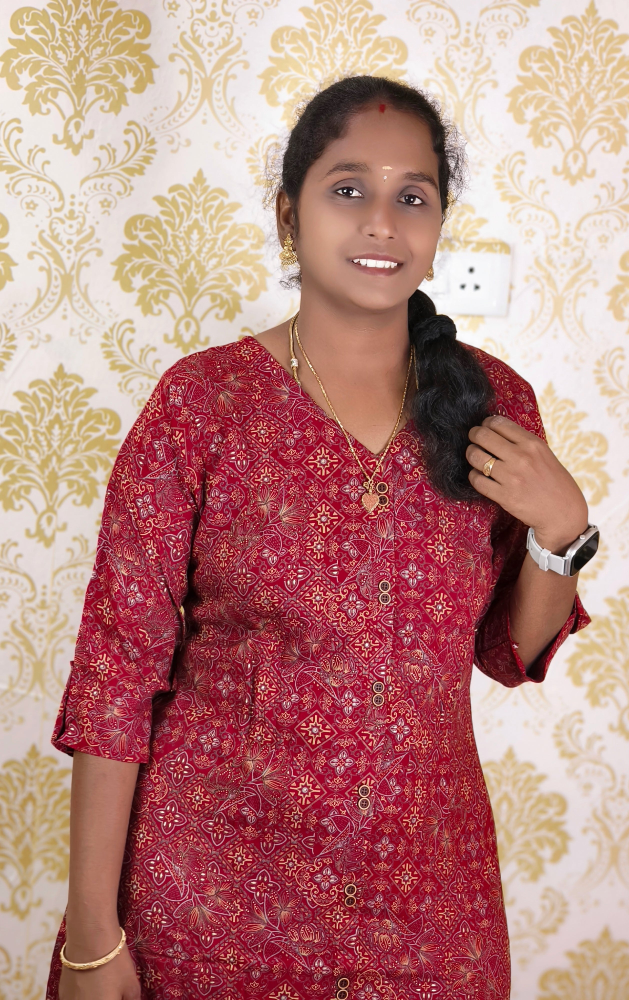 Red printed rayon kurti