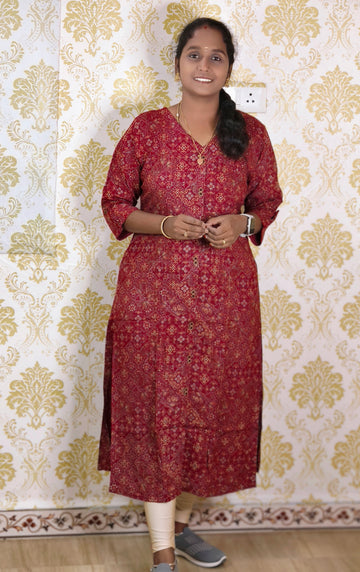 Red printed rayon kurti