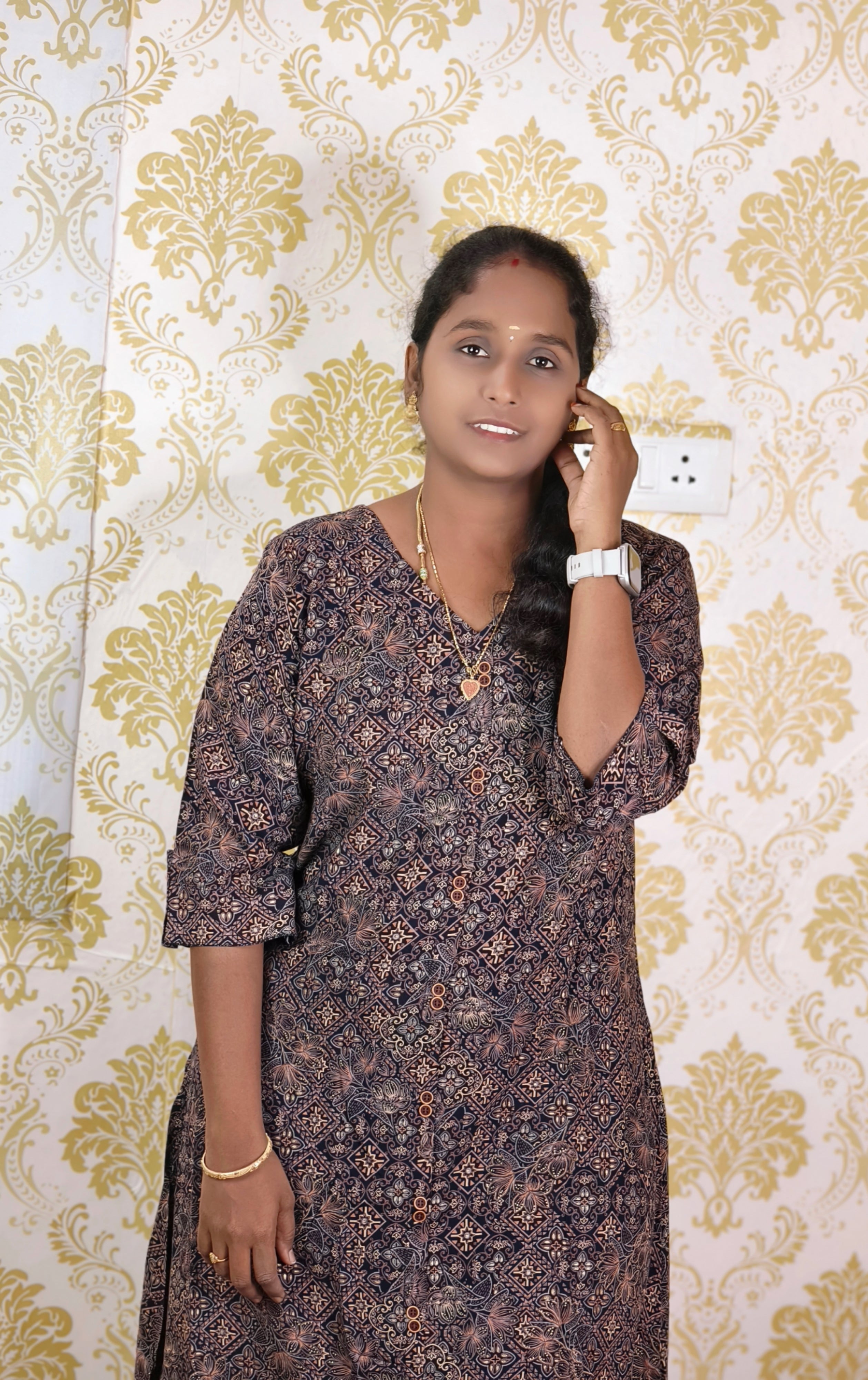 Navy blue printed rayon kurti
