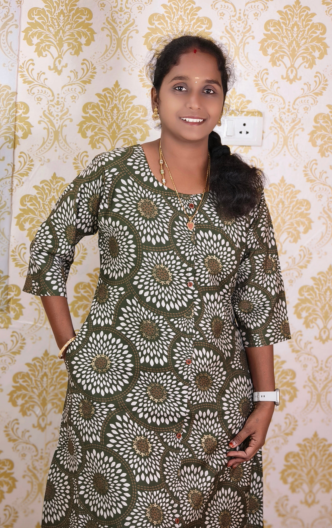 Light  green floral Cotton  kurti