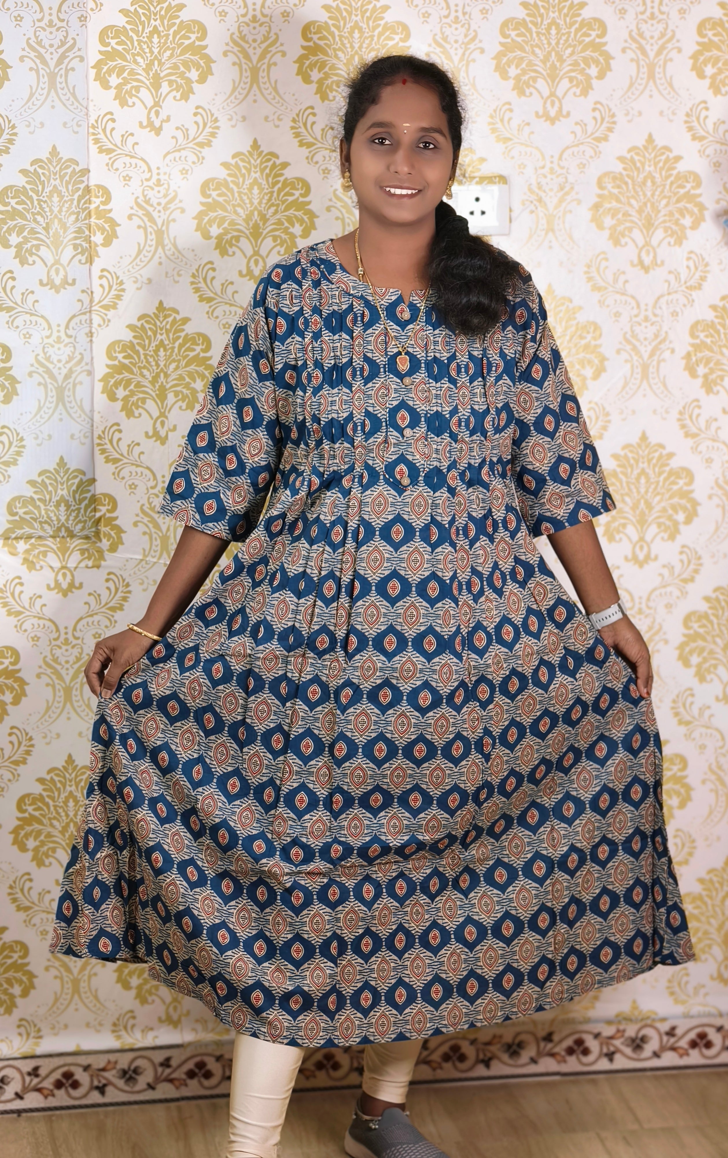 Navy printed cotton kurti