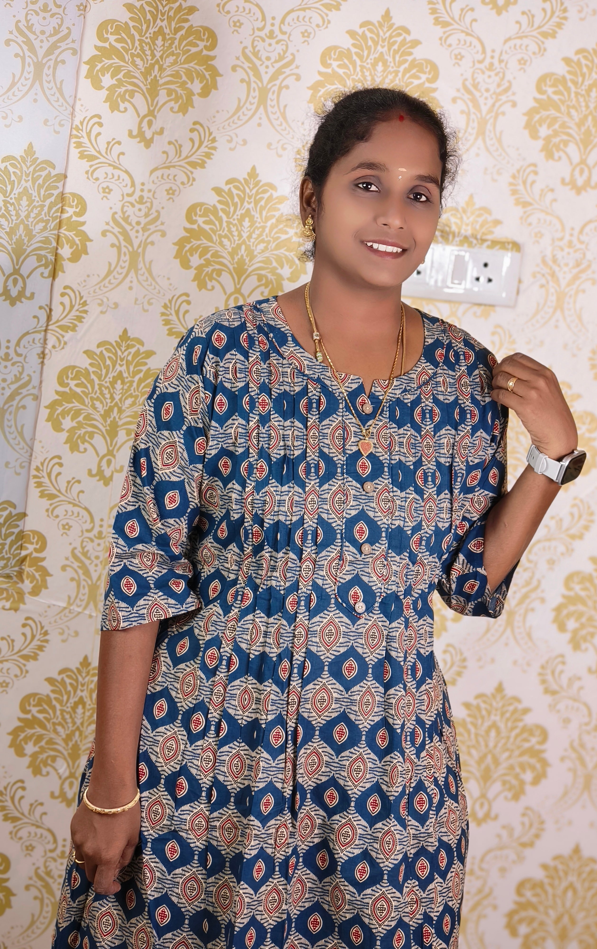 Navy printed cotton kurti