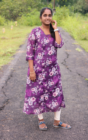 Wine (purple) organza  aline kurti