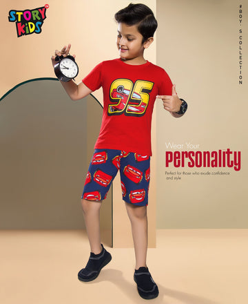 RED   PRINTED TSHIRTS SHORTS