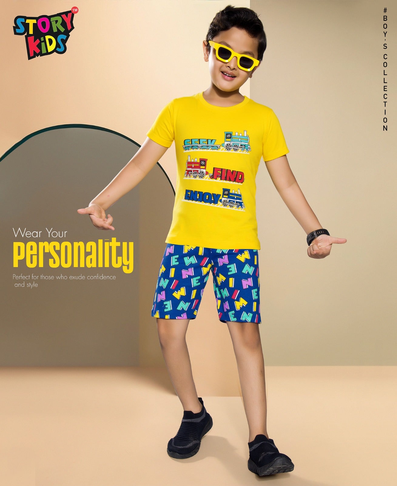 YELLOW PRINTED TSHIRTS SHORTS