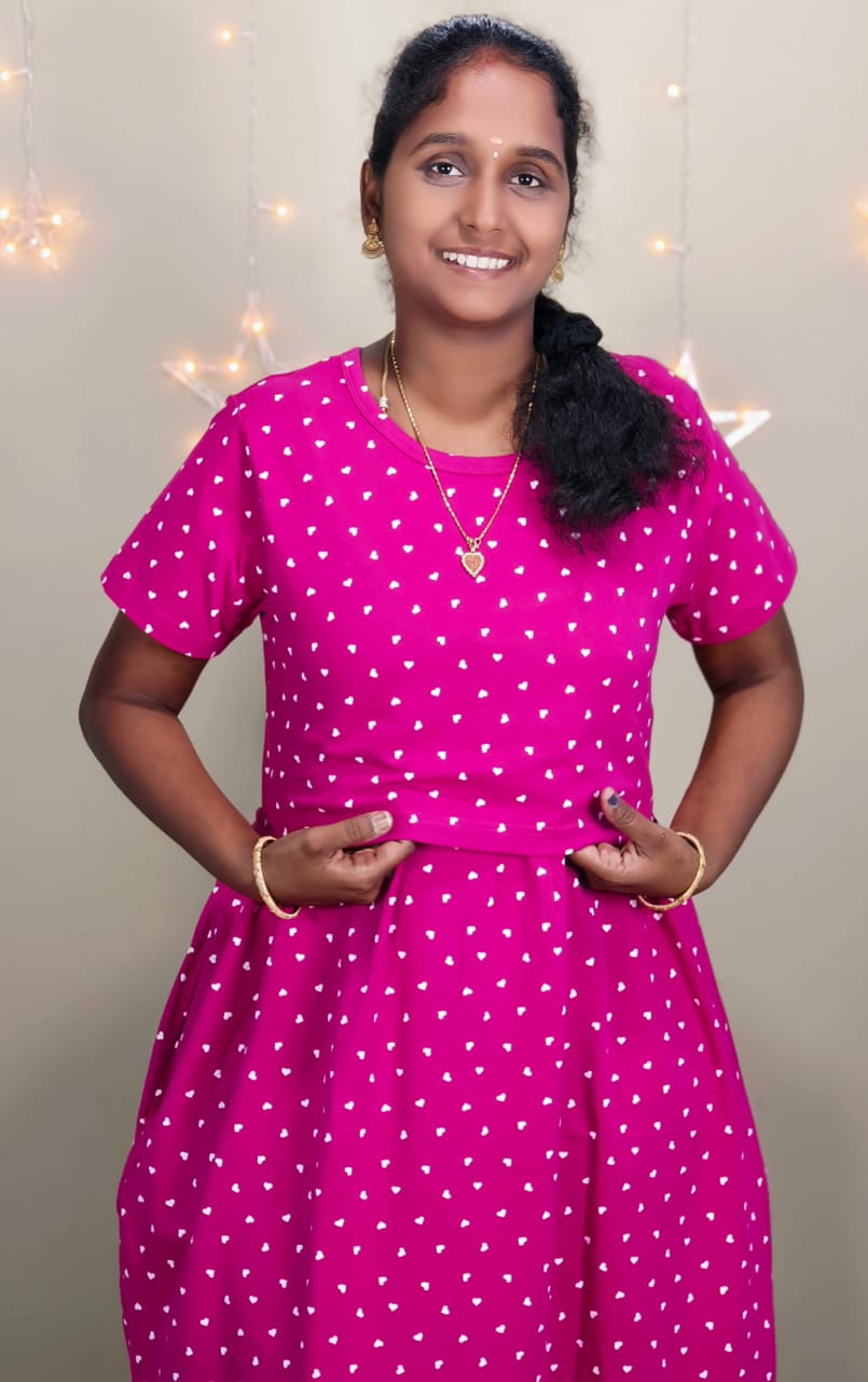 ANKLE  LENGTH DARK PINK HEART PRINT  ZIPLESS FEEDING MAXI