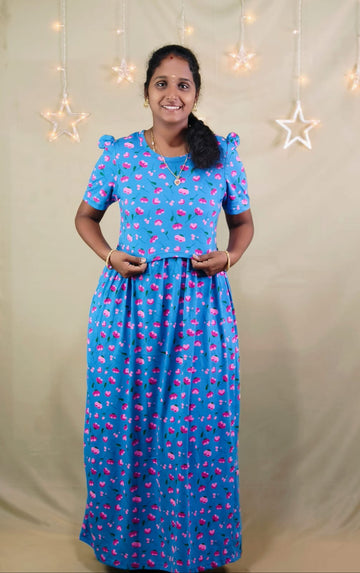 BLUE  FLOWER PRINT  ZIPLESS FEEDING MAXI