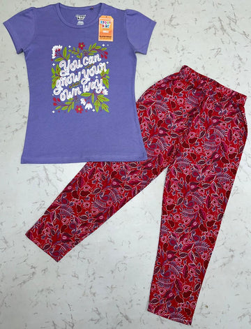 Violet red mixed print Pyjamas Set