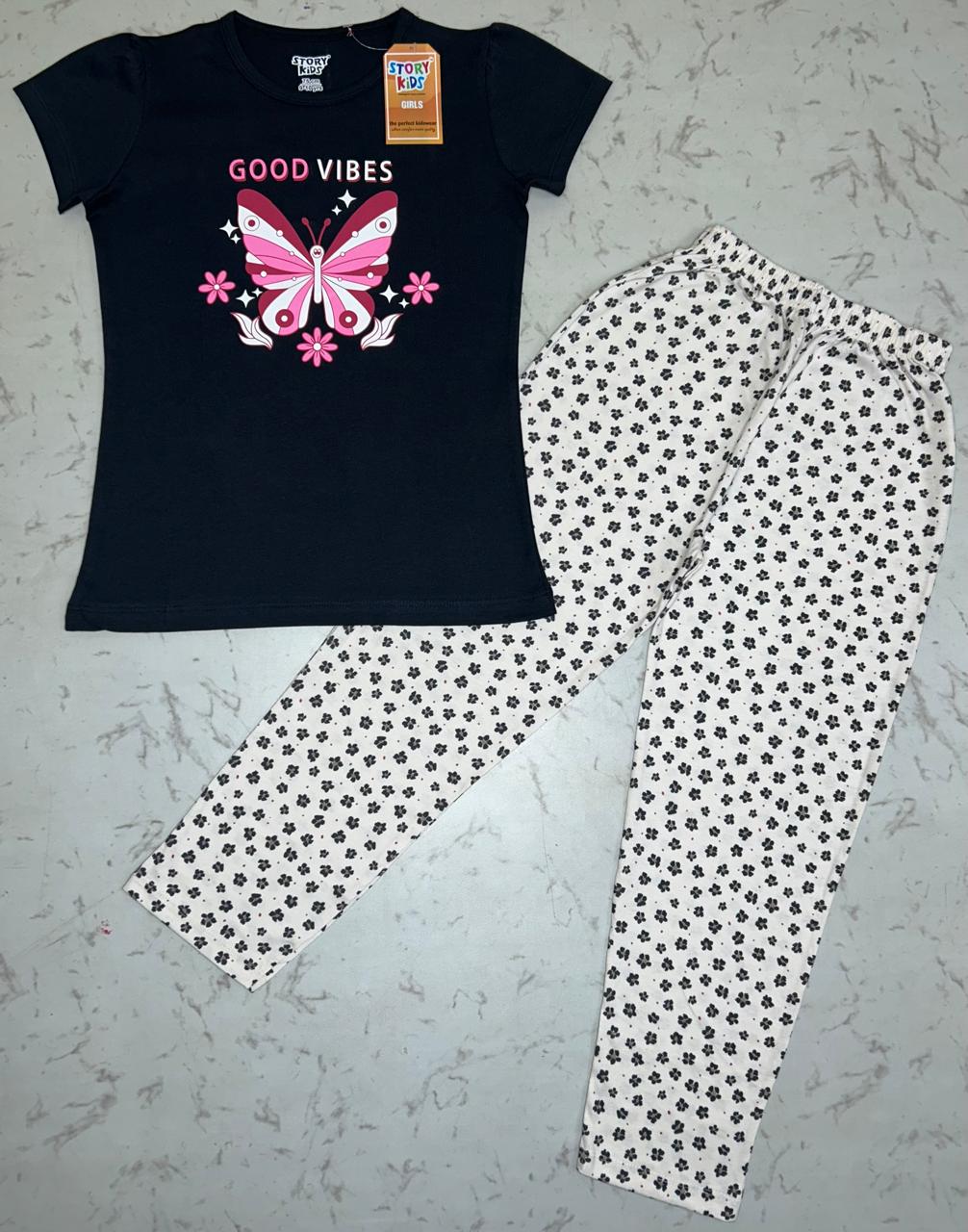 Black Butterfly print Pyjamas Set