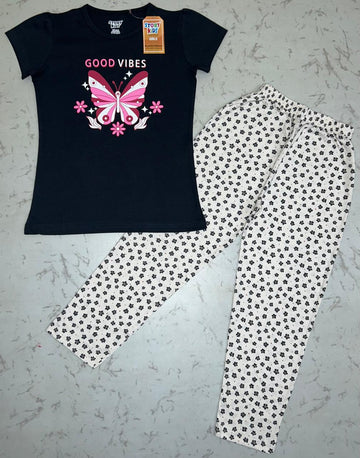 Black Butterfly print Pyjamas Set