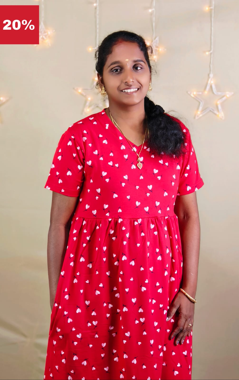 BRIGHT RED  BLACK PRINT  V -NECK NON FEEDING MAXI