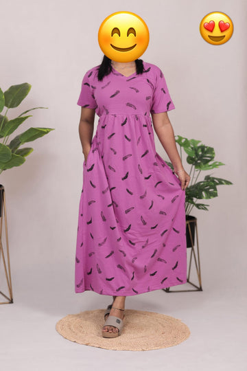 LIGHT PINK PRINT V -NECK NON FEEDING MAXI