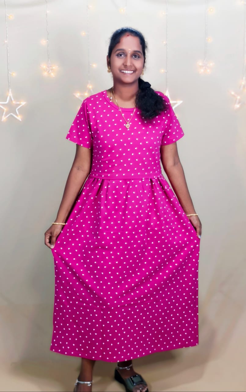 ANKLE  LENGTH DARK PINK HEART PRINT  ZIPLESS FEEDING MAXI