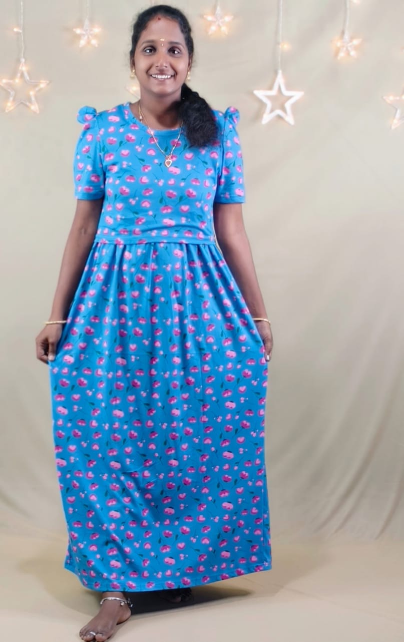 BLUE  FLOWER PRINT  ZIPLESS FEEDING MAXI