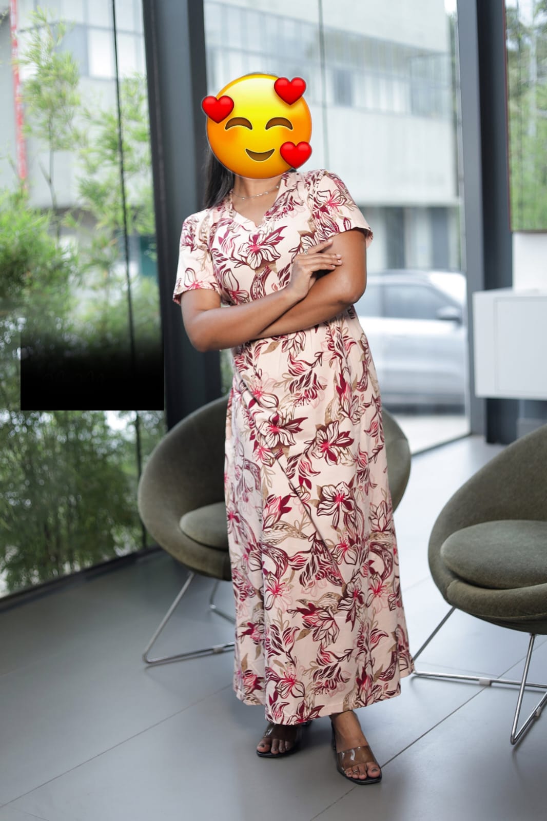 OFF FLOWER PRINT V -NECK NON FEEDING MAXI