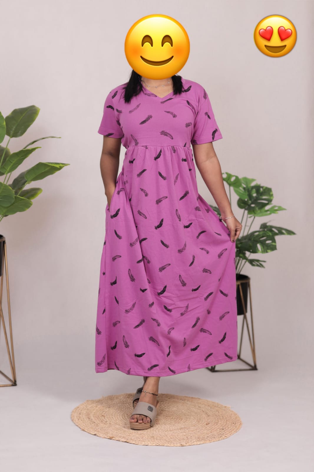 LIGHT PINK PRINT V -NECK NON FEEDING MAXI