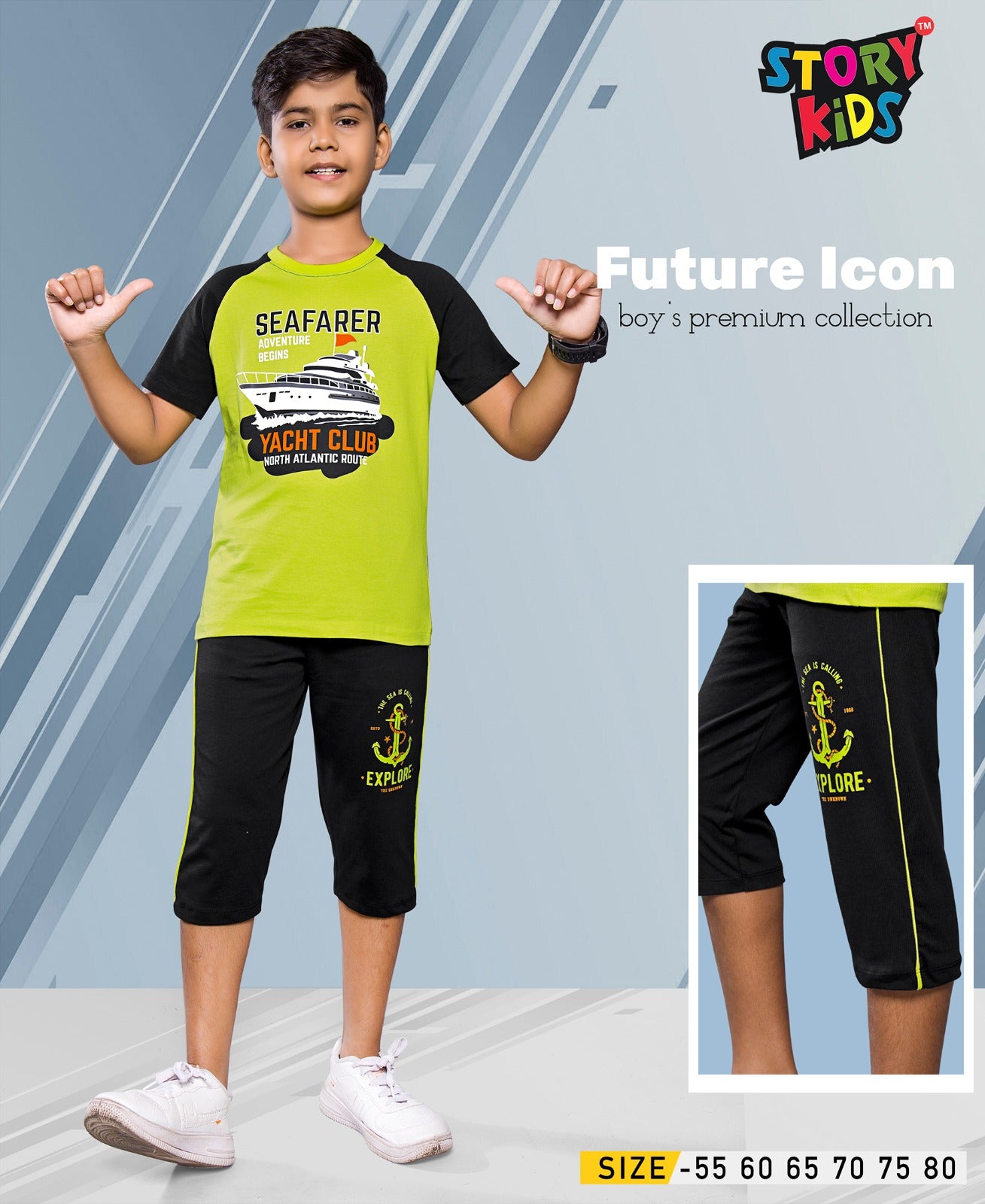 LIME PRINT WITH BLACK CAPRI SET