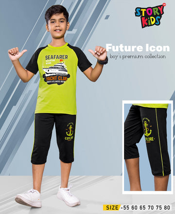 LIME PRINT WITH BLACK CAPRI SET