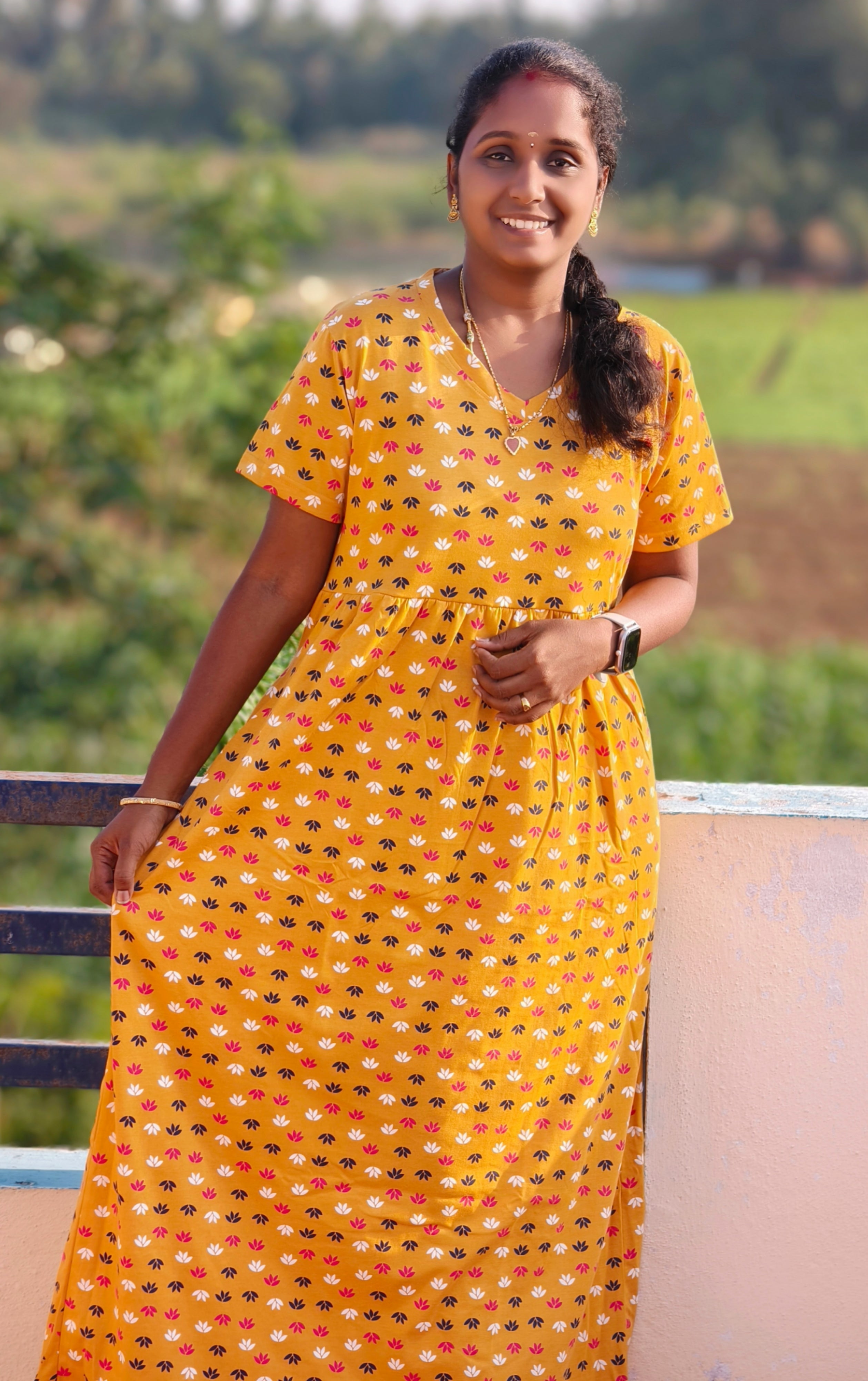 Mustard yellow v neck Non feeding maxi