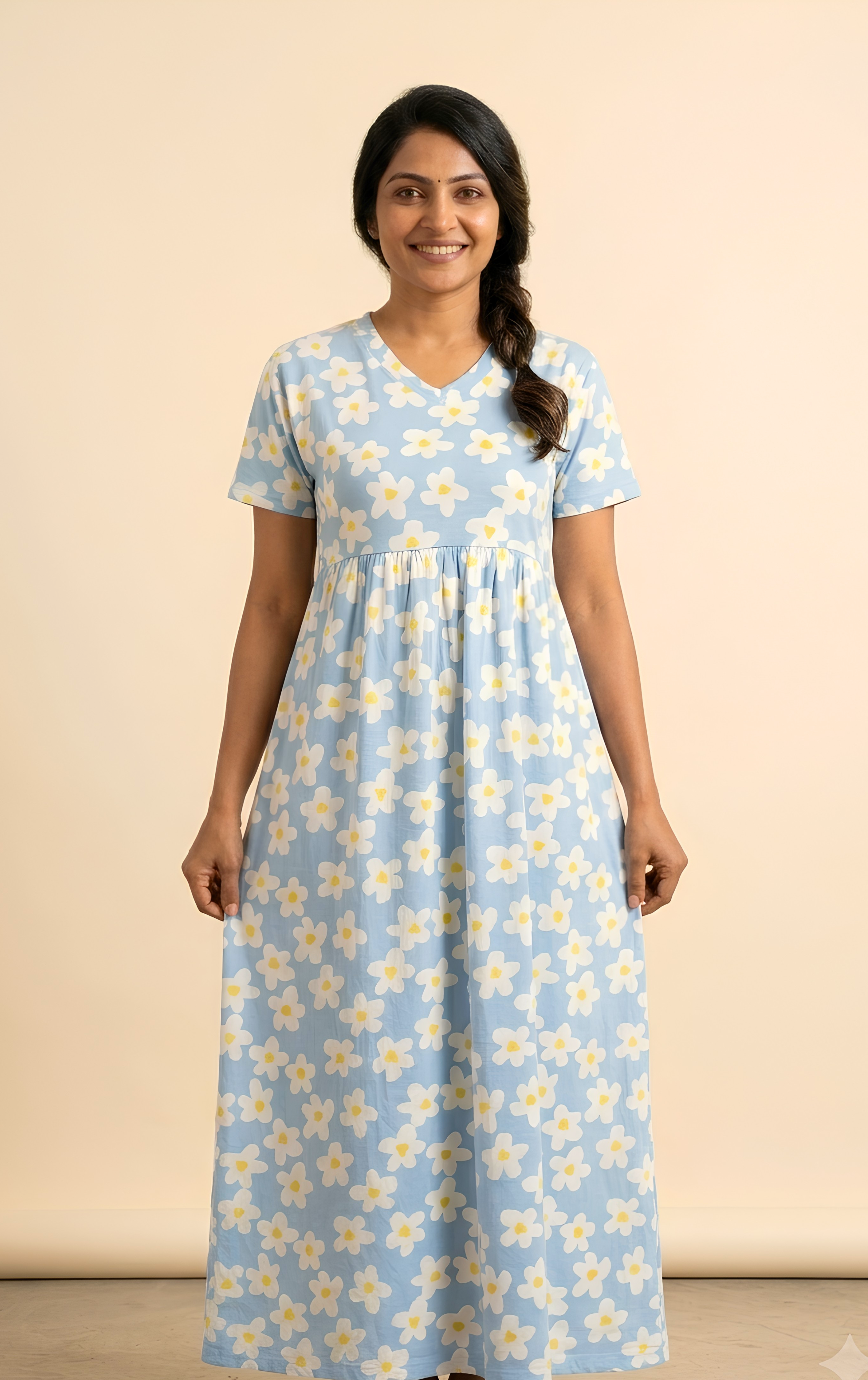 Blue white   print V neck Non feeding maxi