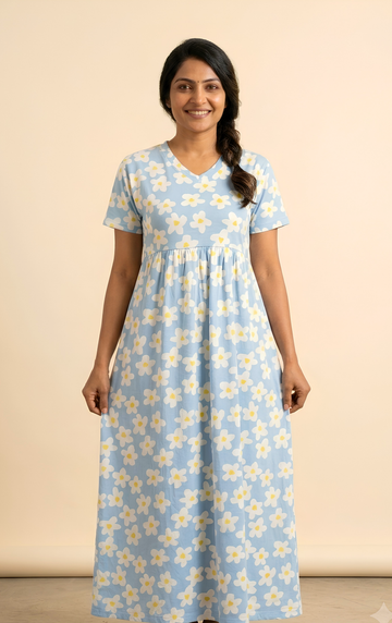 Blue white   print V neck Non feeding maxi
