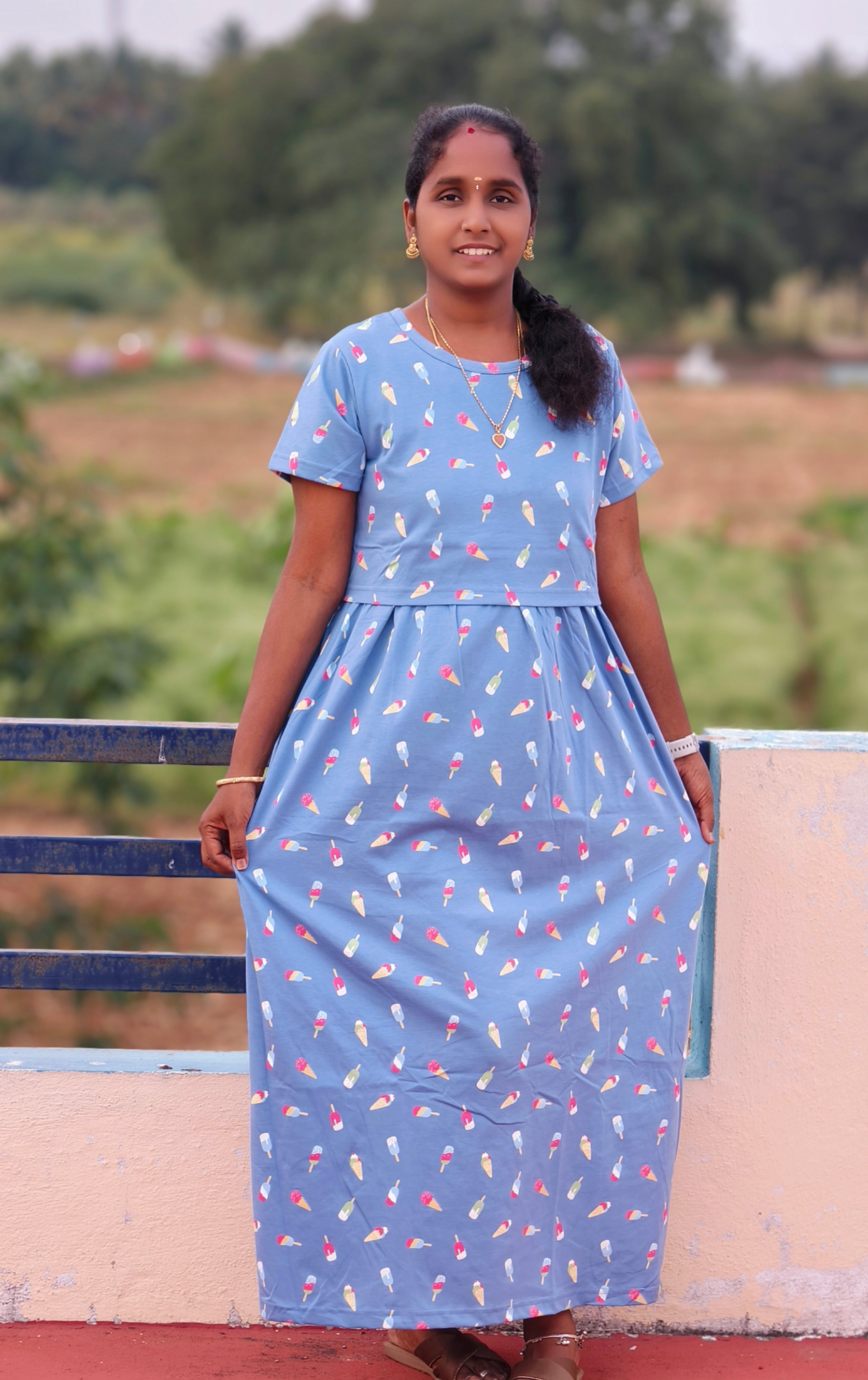 Lavender 🪻 icecream print normal' Sleeve Zipless feeding maxi