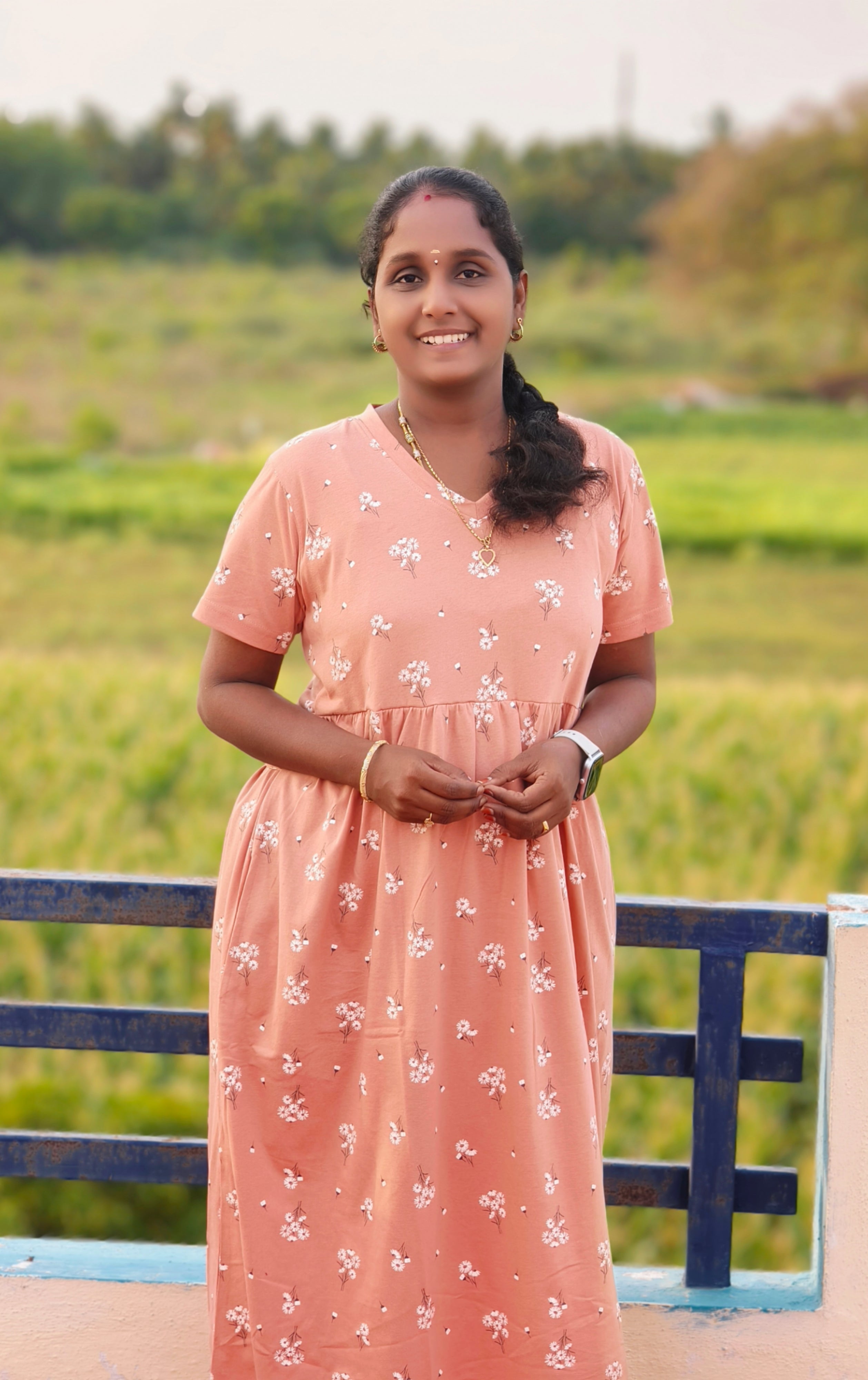Light Brown V neck Non feeding maxi