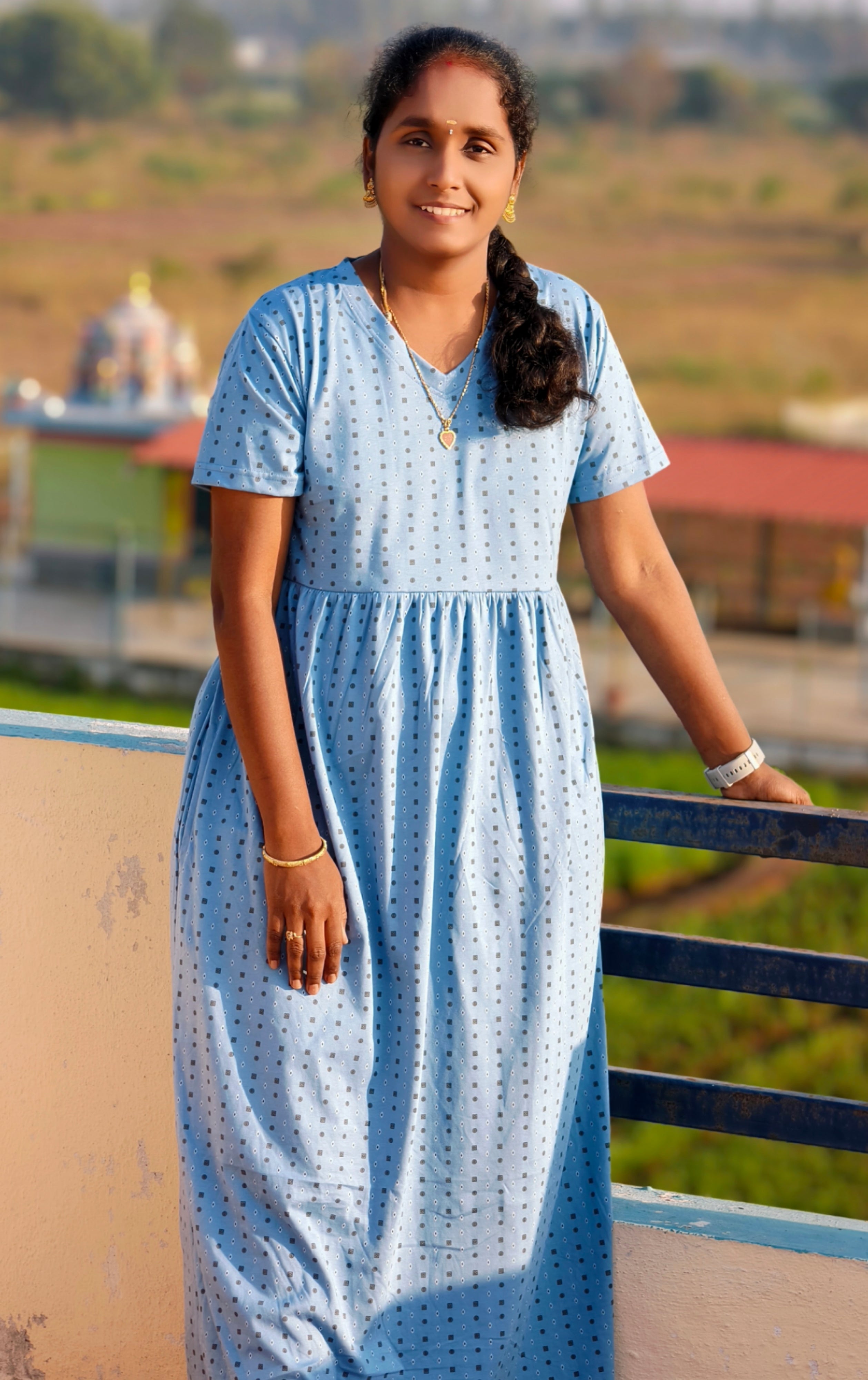 Soft fabric Sky Blue 🩵v neck Non feeding maxi