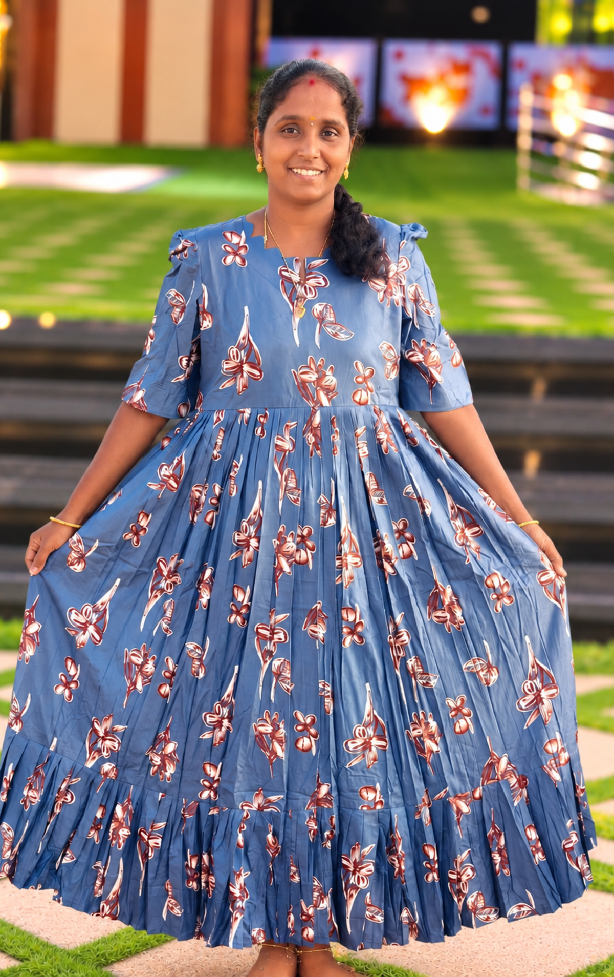 Lite Blue flower print non feeding maxi
