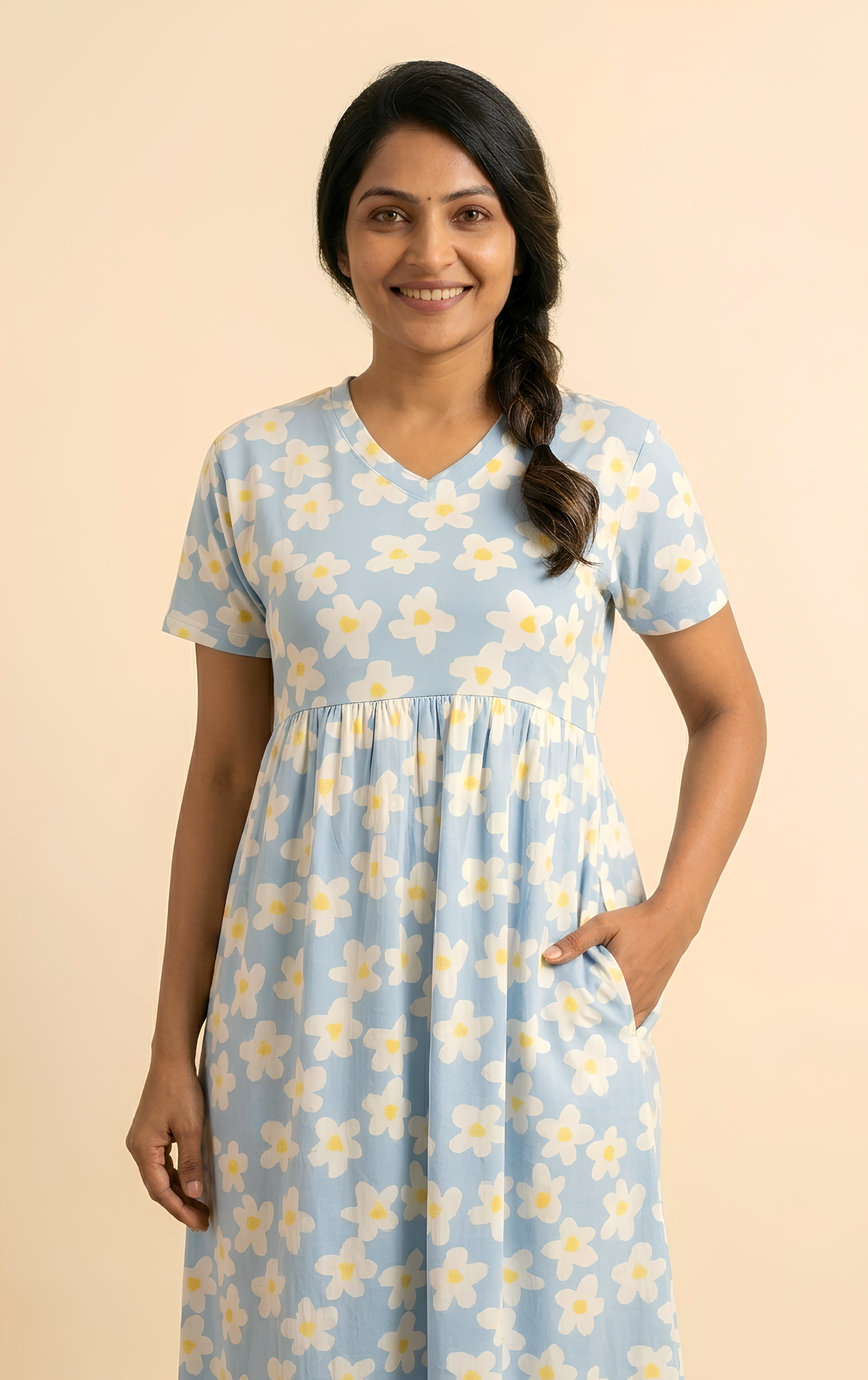 Blue white   print V neck Non feeding maxi
