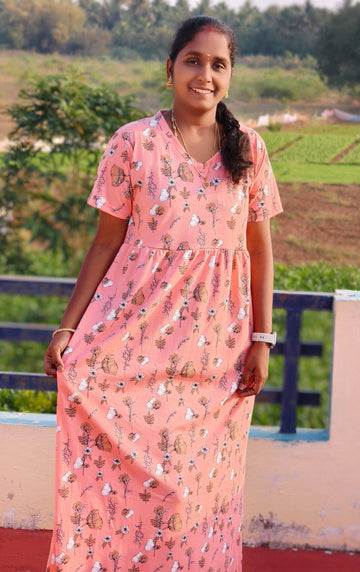 Orange flower print v neck Non feeding maxi