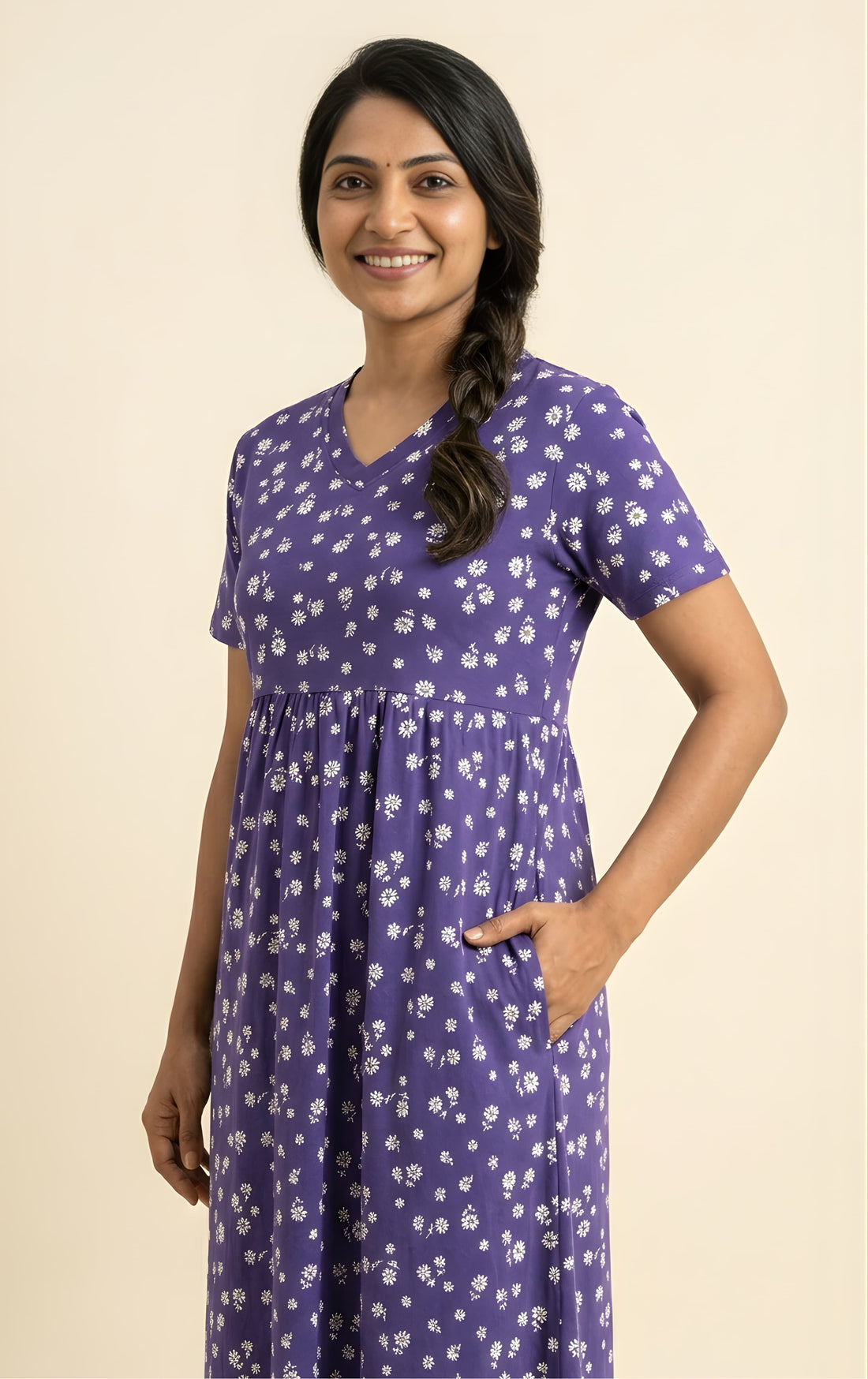 Lavender 🪻 flower print V neck Non feeding maxi