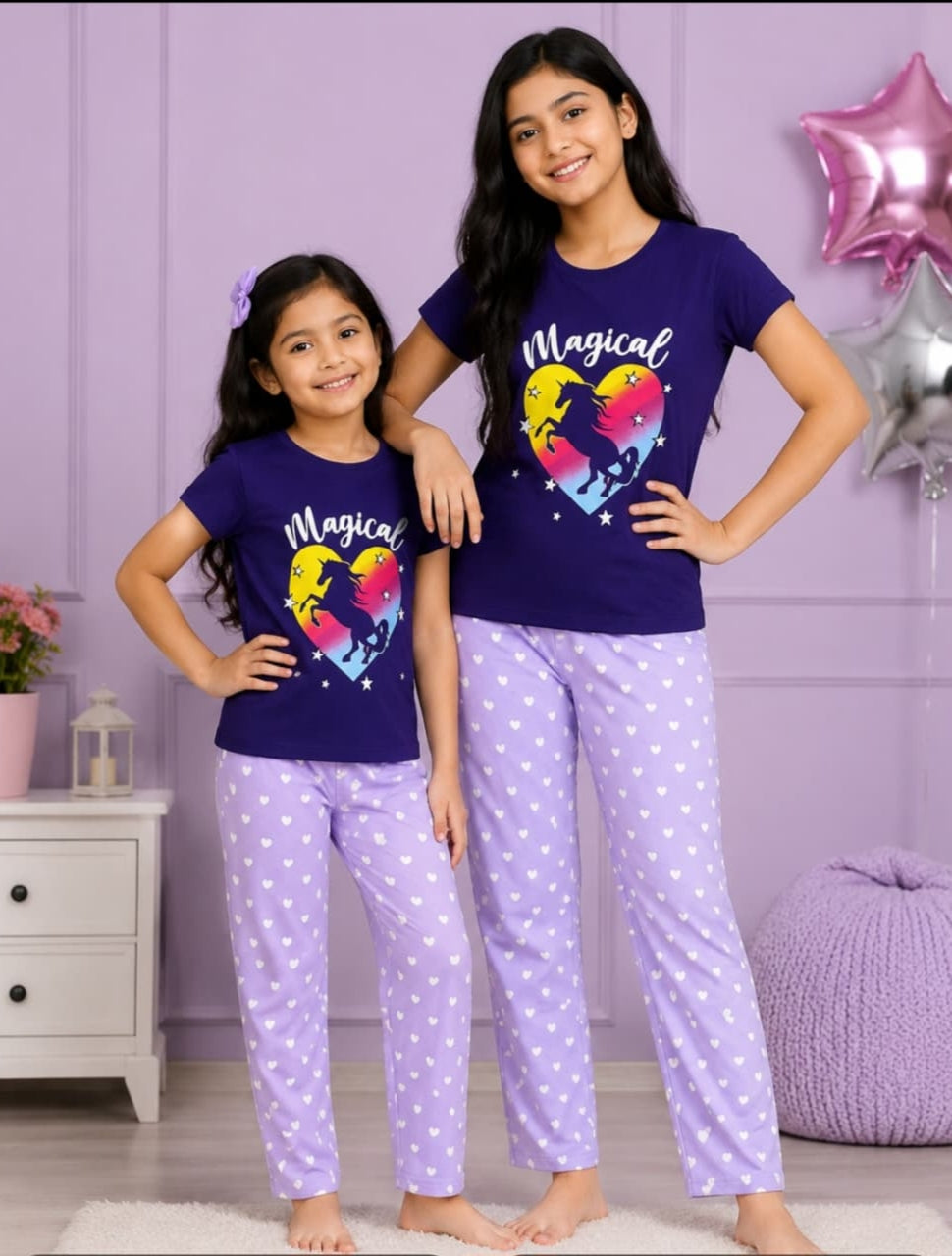 Violet print Pyjamas Set Age 5-14 yrs