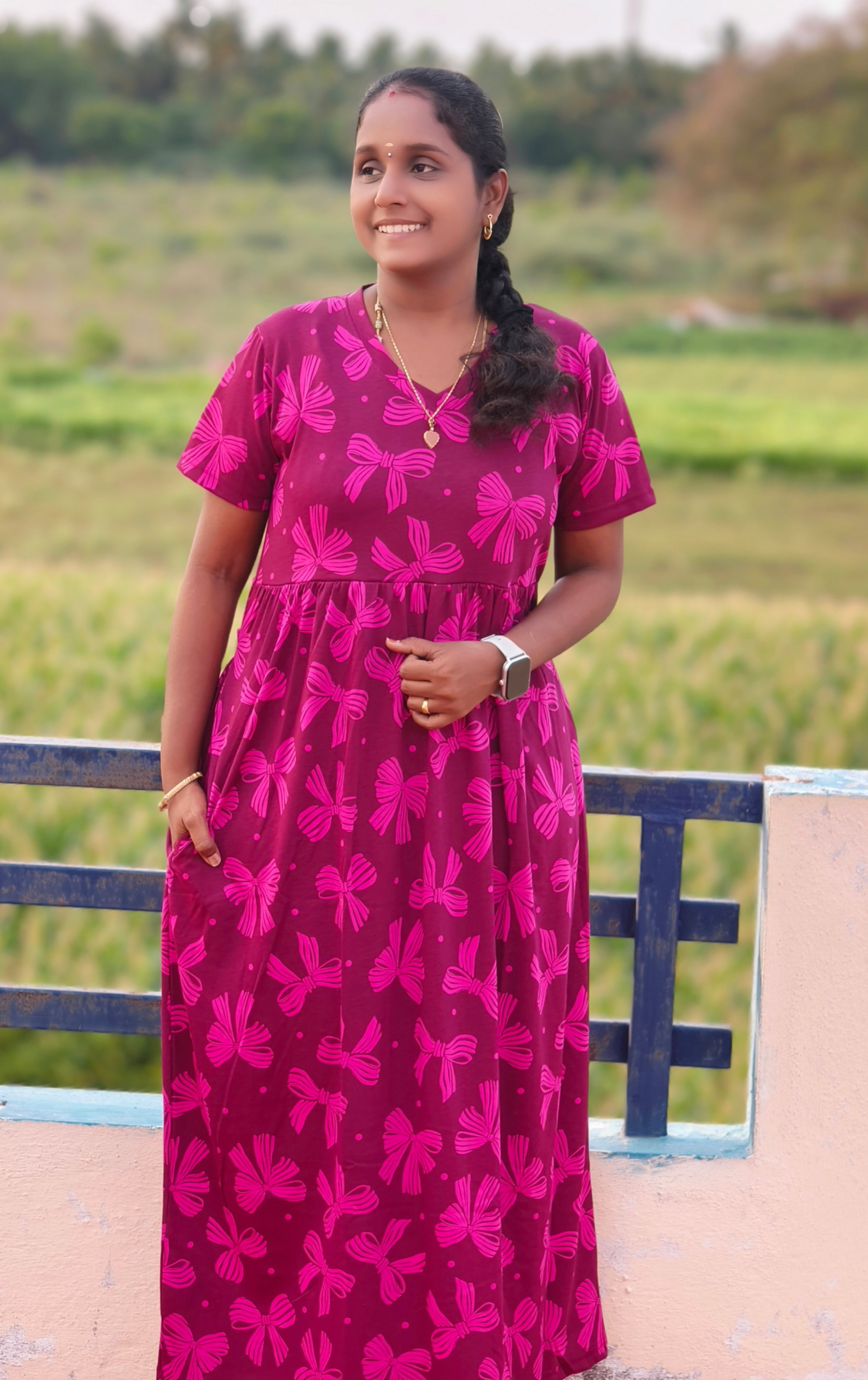 Dark purple V neck Non feeding maxi