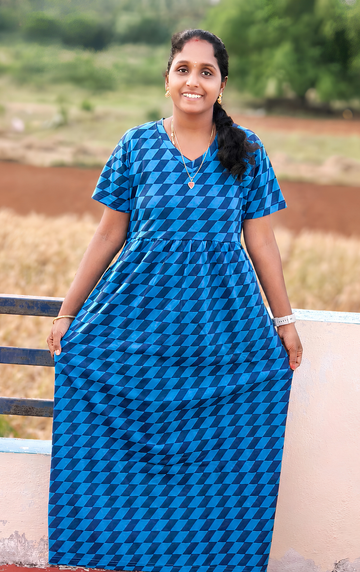 Blue diamond  print V neck Non feeding maxi