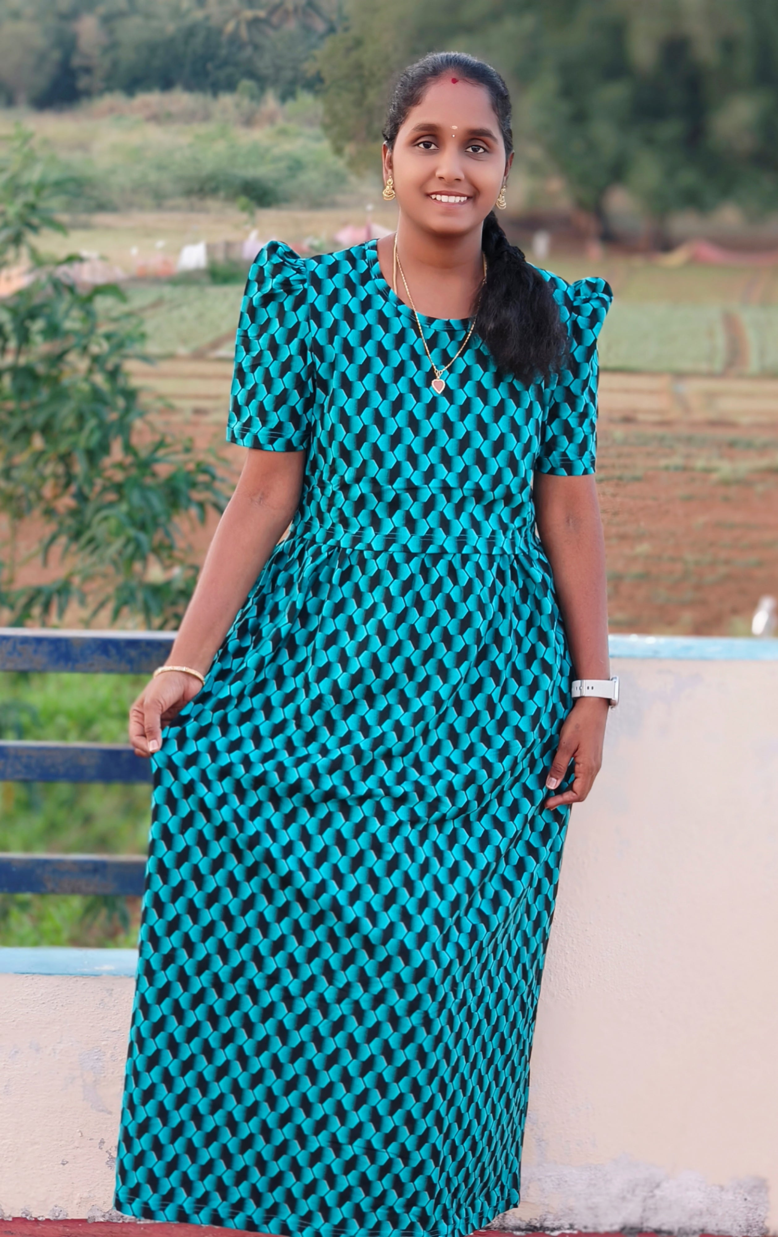 Blue Diamond print Zipless feeding maxi