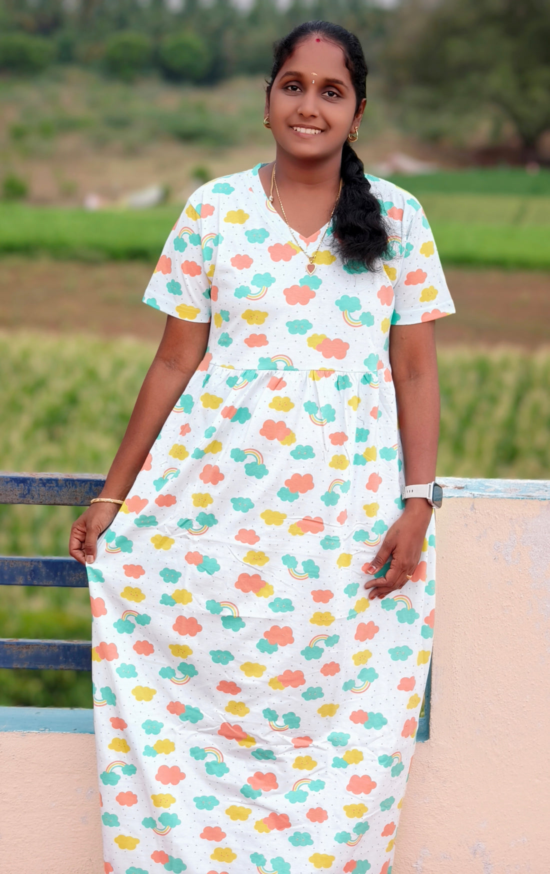 New collection Lite blue sky print V neck Non feeding maxi
