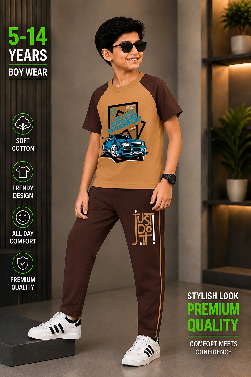 Chocolate brown print Full Pant set
