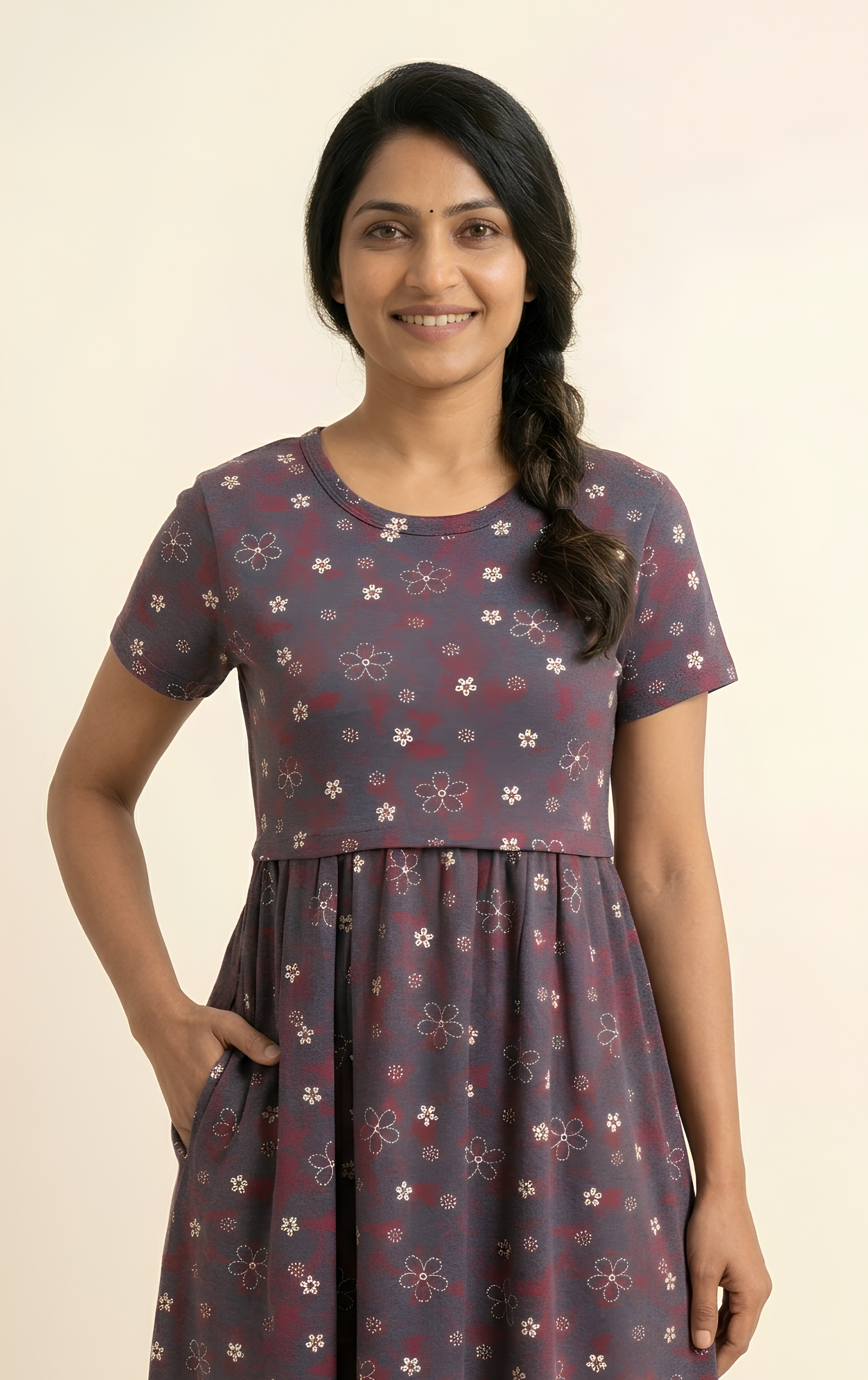 Grey Red  print Zipless feedingmaxi