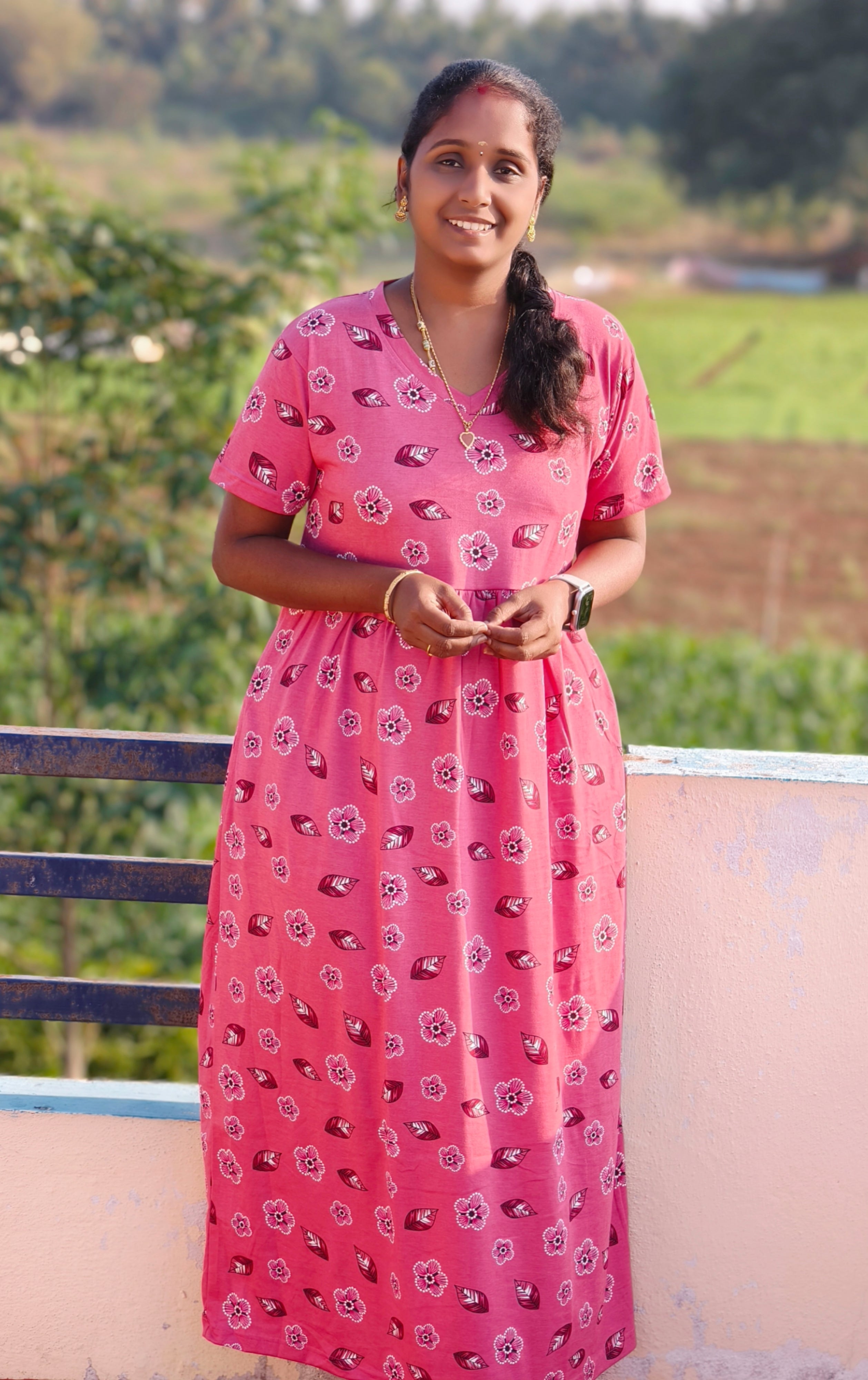 Burgundy flower v neck Non feeding maxi