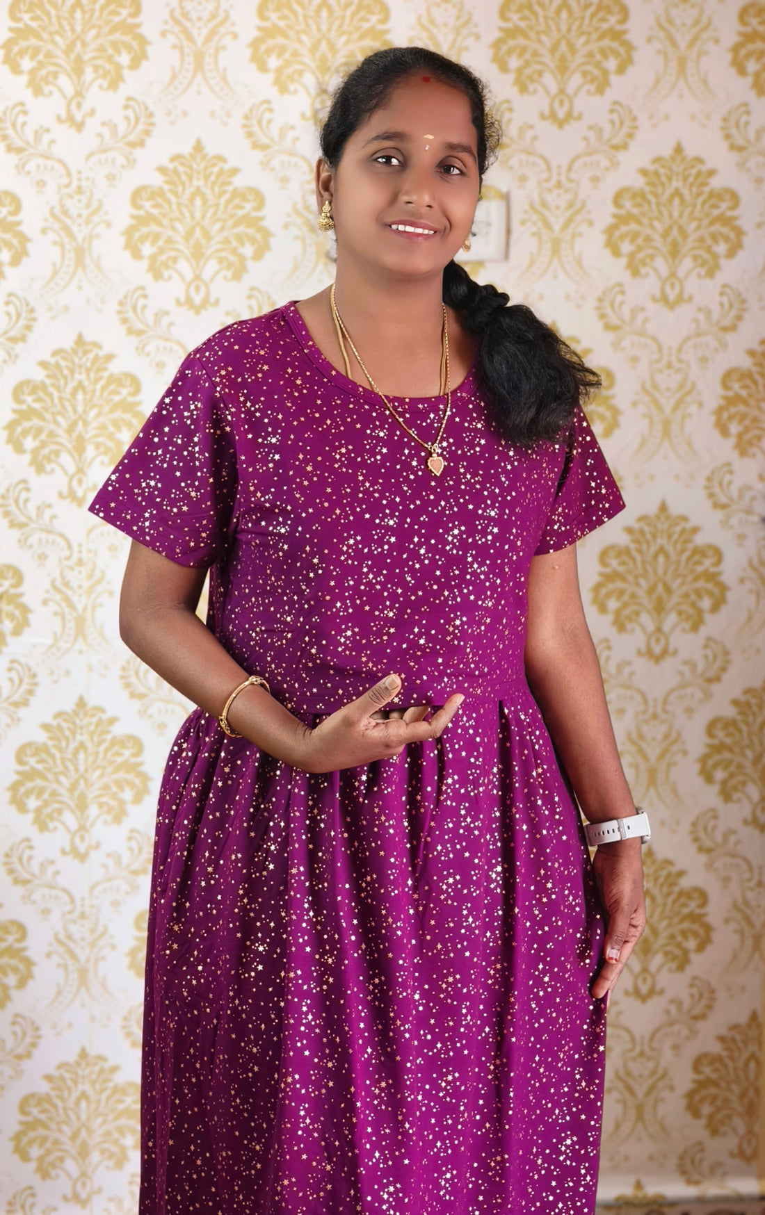 Purple Glitter ( Ankle length )Zipless feeding maxi