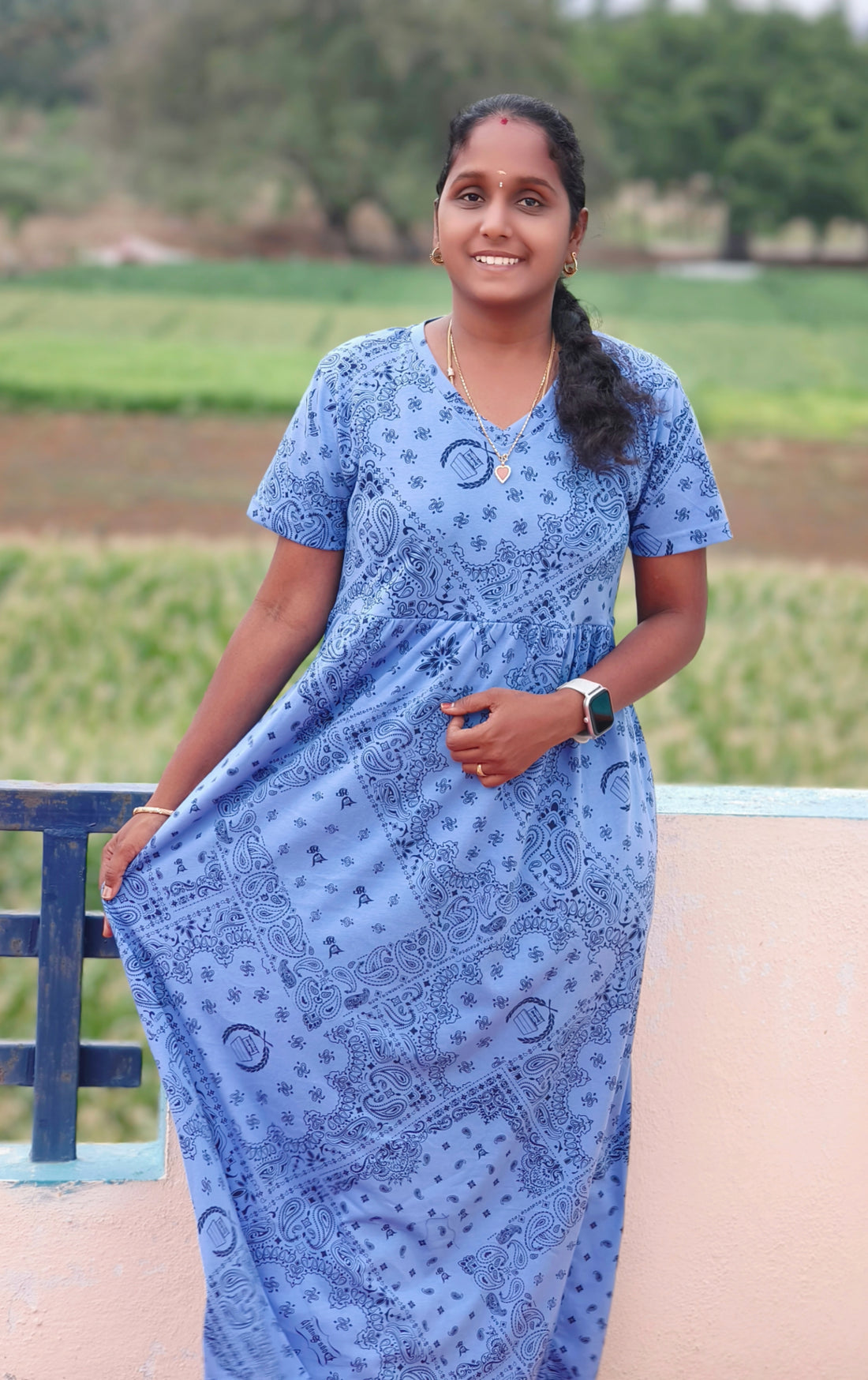 Water blue V neck Non feeding maxi