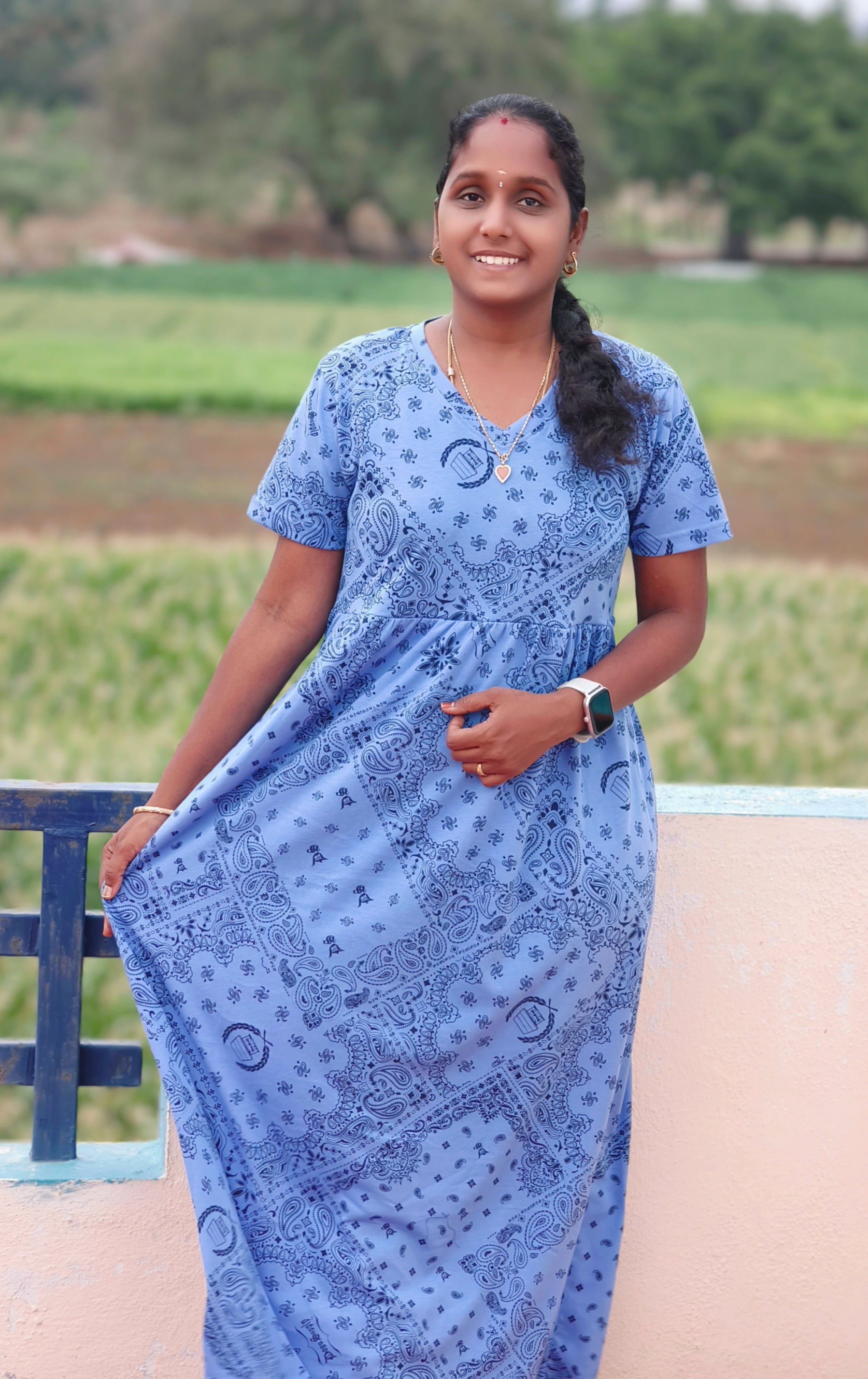 Water blue V neck Non feeding maxi